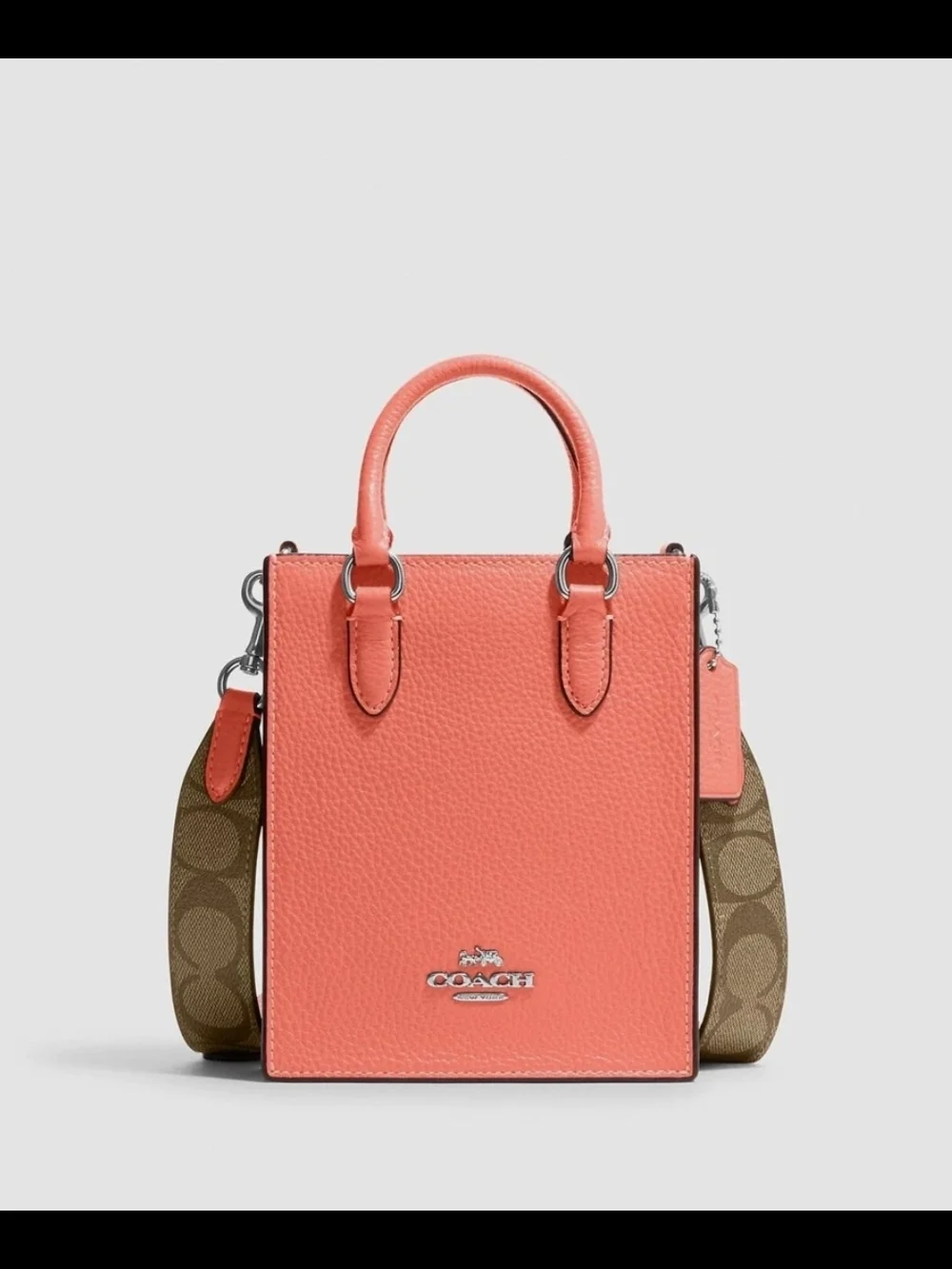 Coach Pebbled Leather Crossbody Phone Bag in Coral with Signature Strap